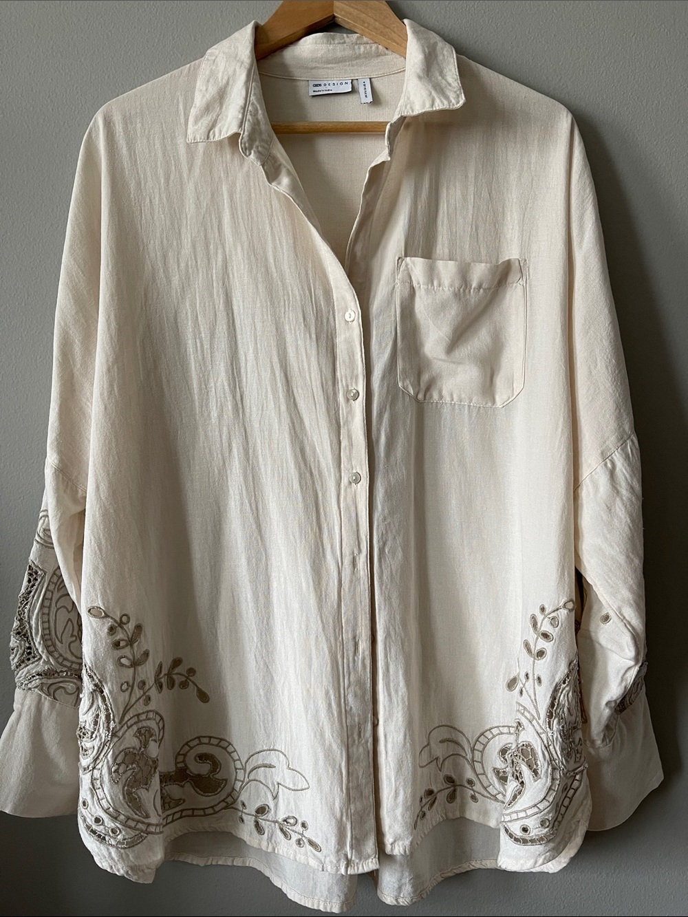 ASOS DESIGN eyelet linen blend oversized shirt in stone M